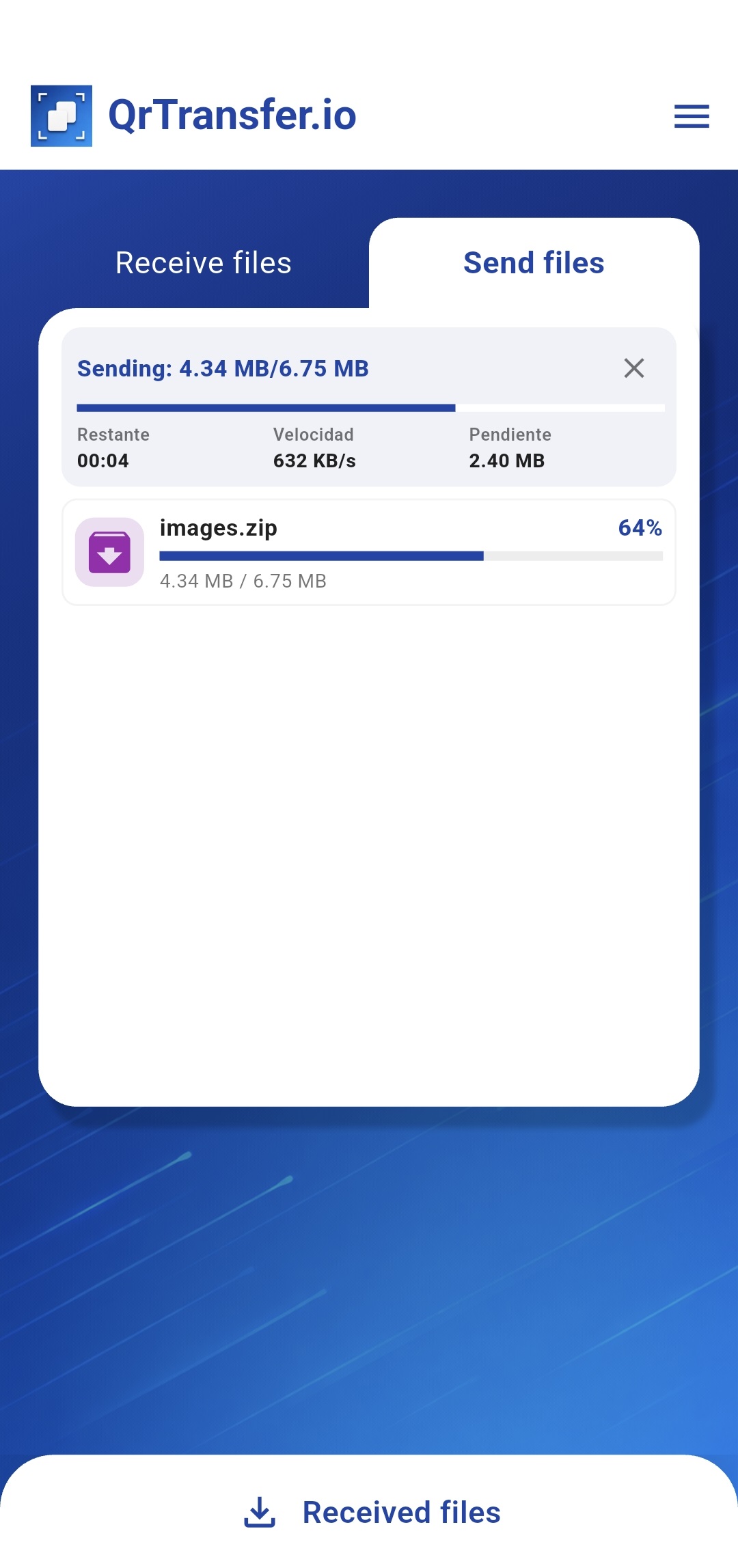 QrTransfer.io · How to transfer a ZIP from mobile to PC · Step 3 · Scan the QR from your phone