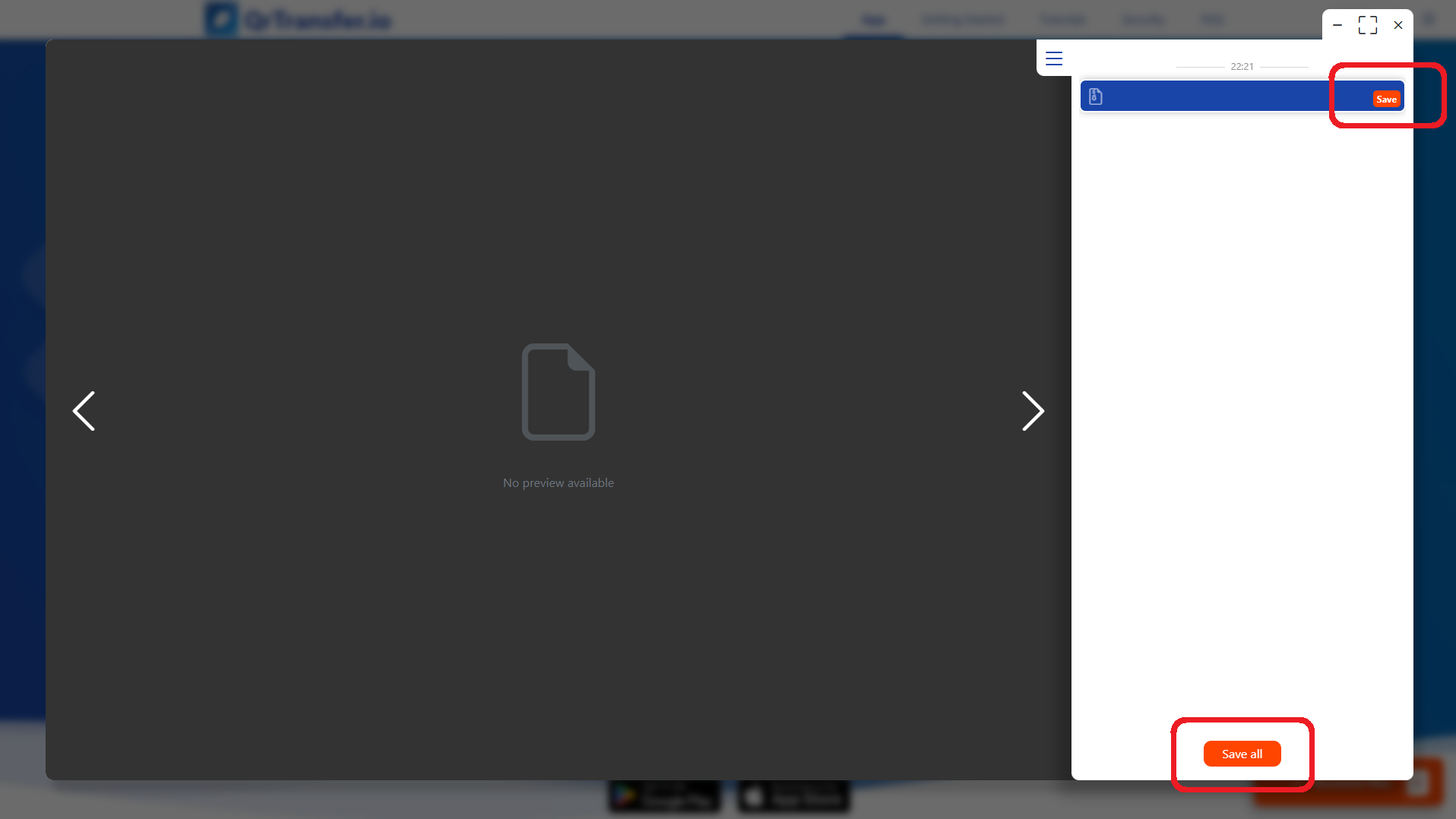 QrTransfer.io · How to transfer a ZIP from mobile to PC · Step 4 · Save the ZIP on the computer