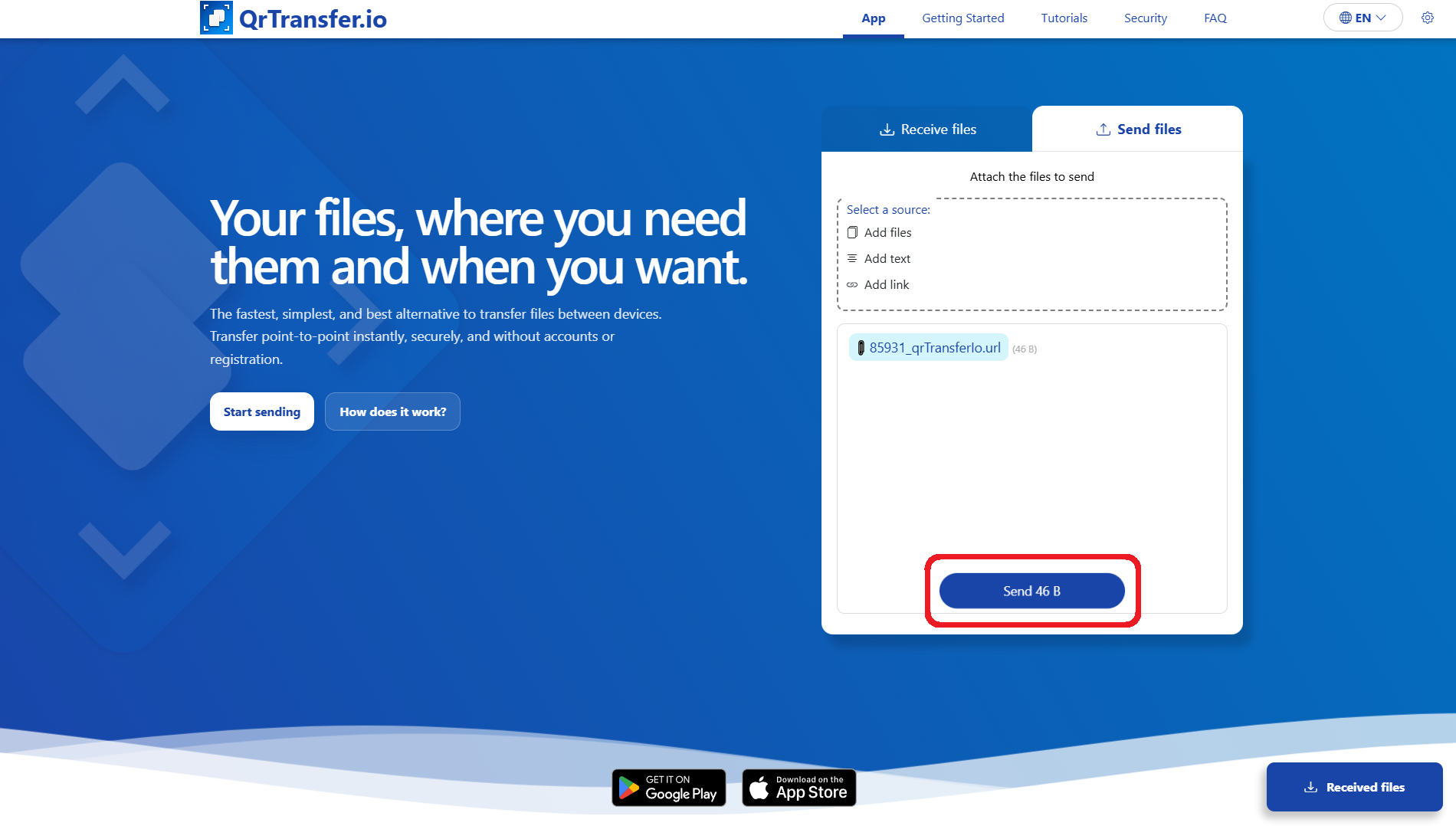 QrTransfer.io · How to open PC links on mobile · Step 2 · Tap send and open the app on your mobile