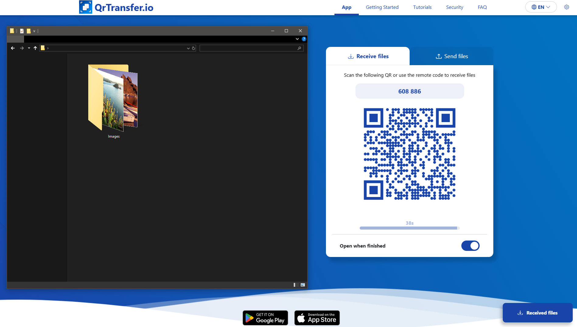 QrTransfer.io · How to send a photo folder from PC to mobile while keeping the order · Step 1 · Drag the photo folder to QrTransfer.io