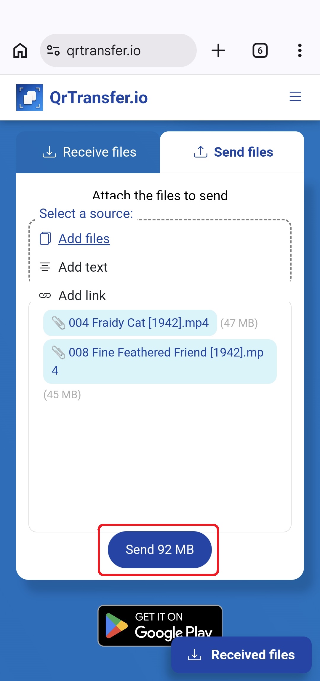 QrTransfer.io · How to send files from mobile to PC without apps · Step 1 · Open QrTransfer.io on mobile