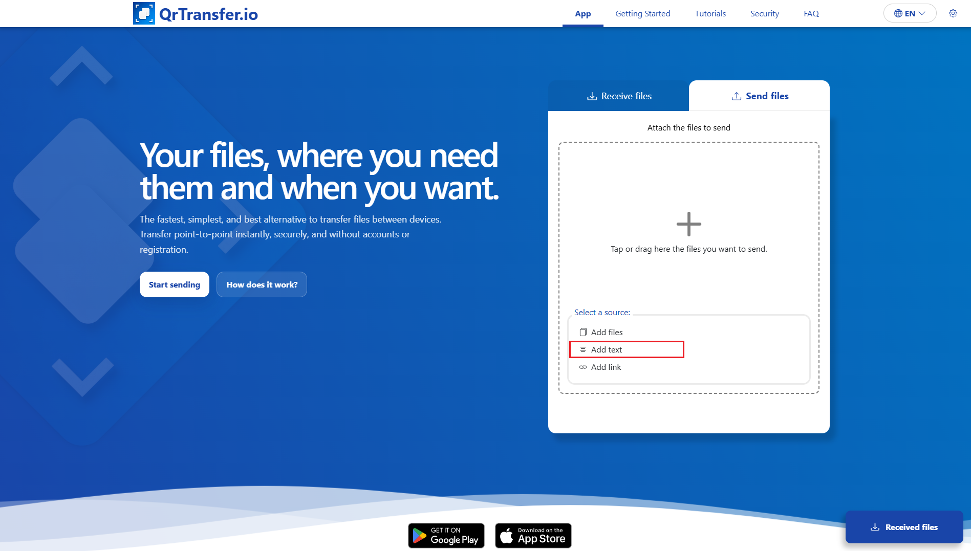QrTransfer.io · How to send text from PC to mobile · Step 1 · Open QrTransfer.io on the PC