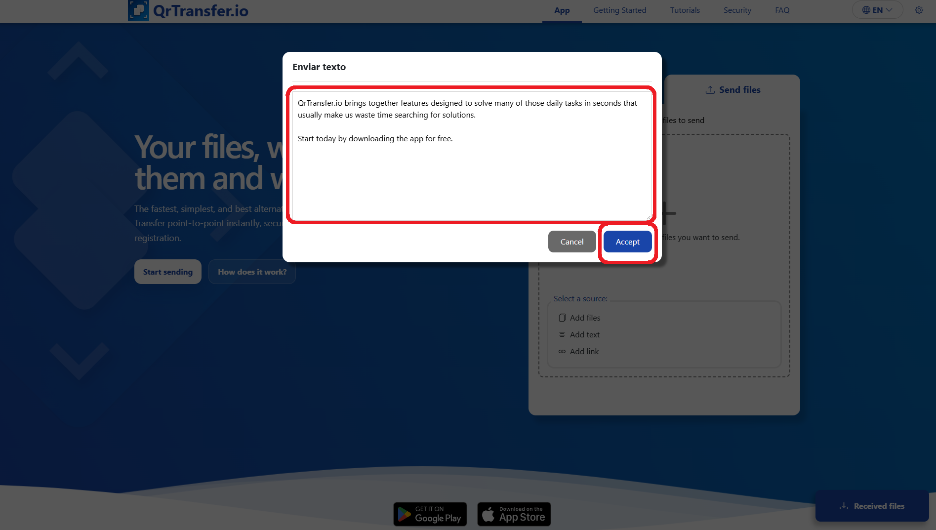 QrTransfer.io · How to send text from PC to mobile · Step 1 · Open QrTransfer.io on the PC