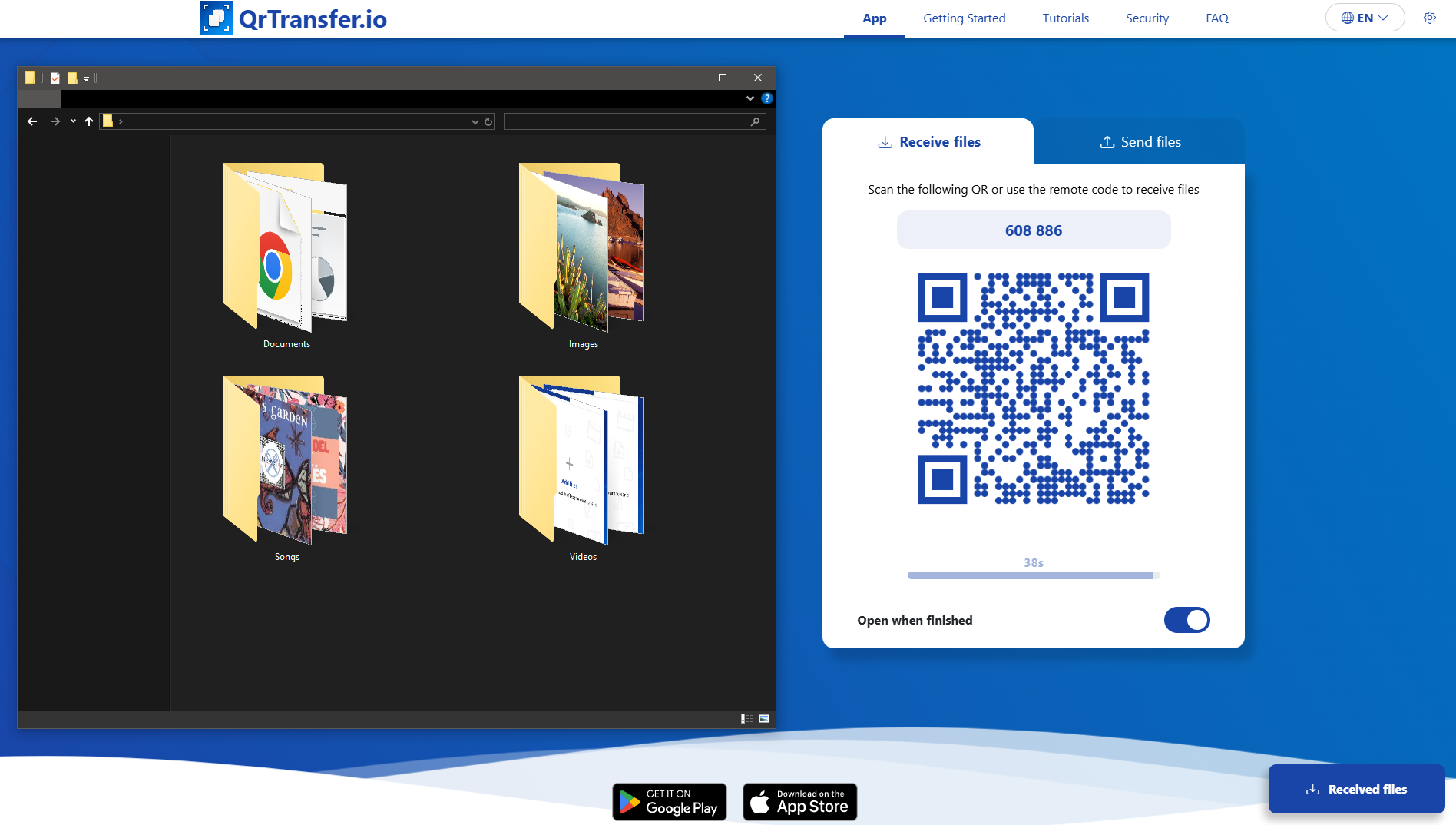 QrTransfer.io · How to send folders from PC to phone · Step 1 · Drag the folder to QrTransfer.io on the PC