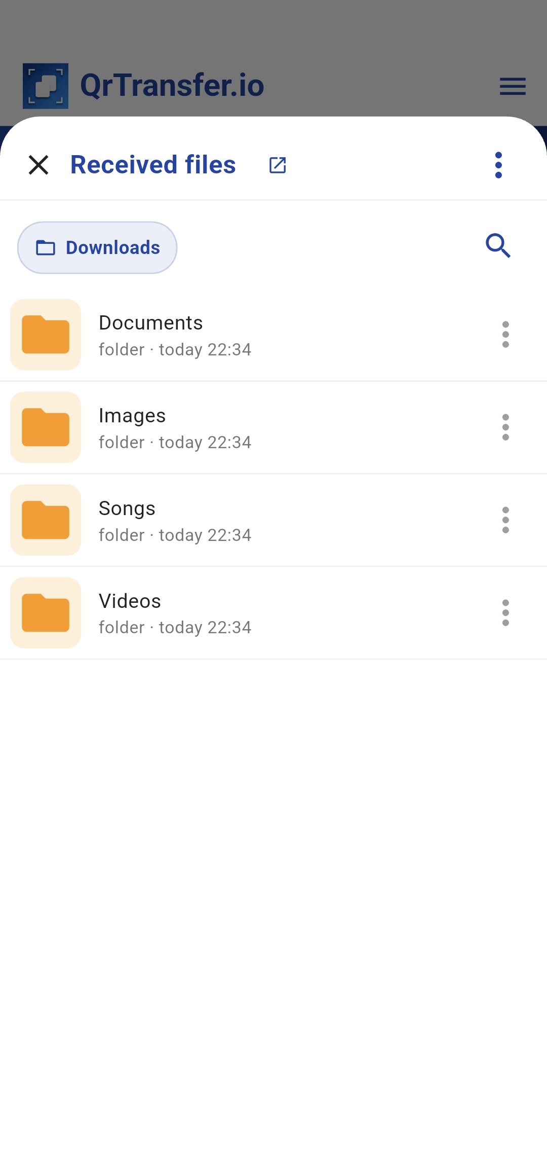 QrTransfer.io · How to send folders from PC to phone · Step 4 · Check the folder on the phone