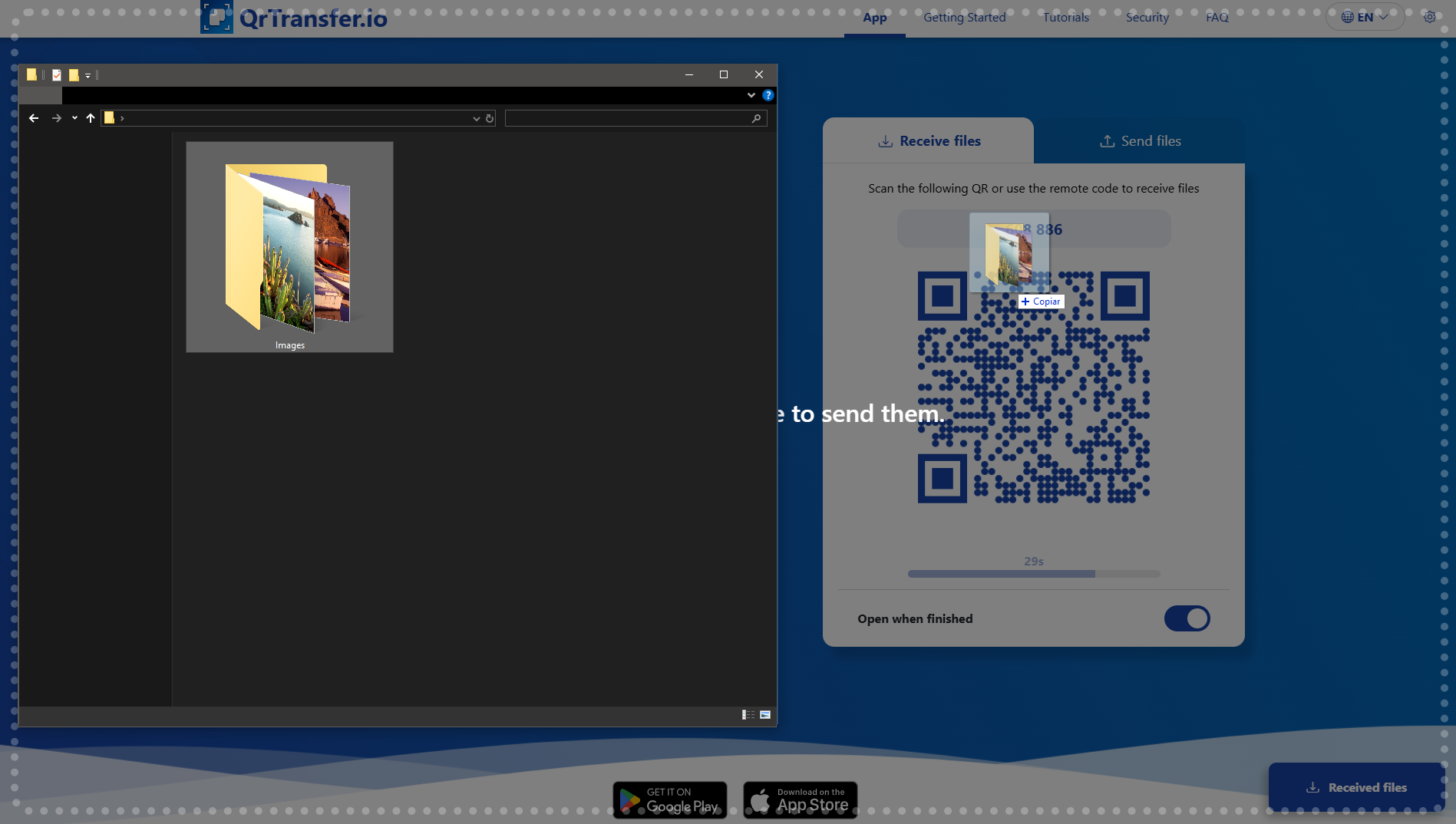 QrTransfer.io · How to send a photo folder from PC to mobile while keeping the order · Step 1 · Drag the photo folder to QrTransfer.io