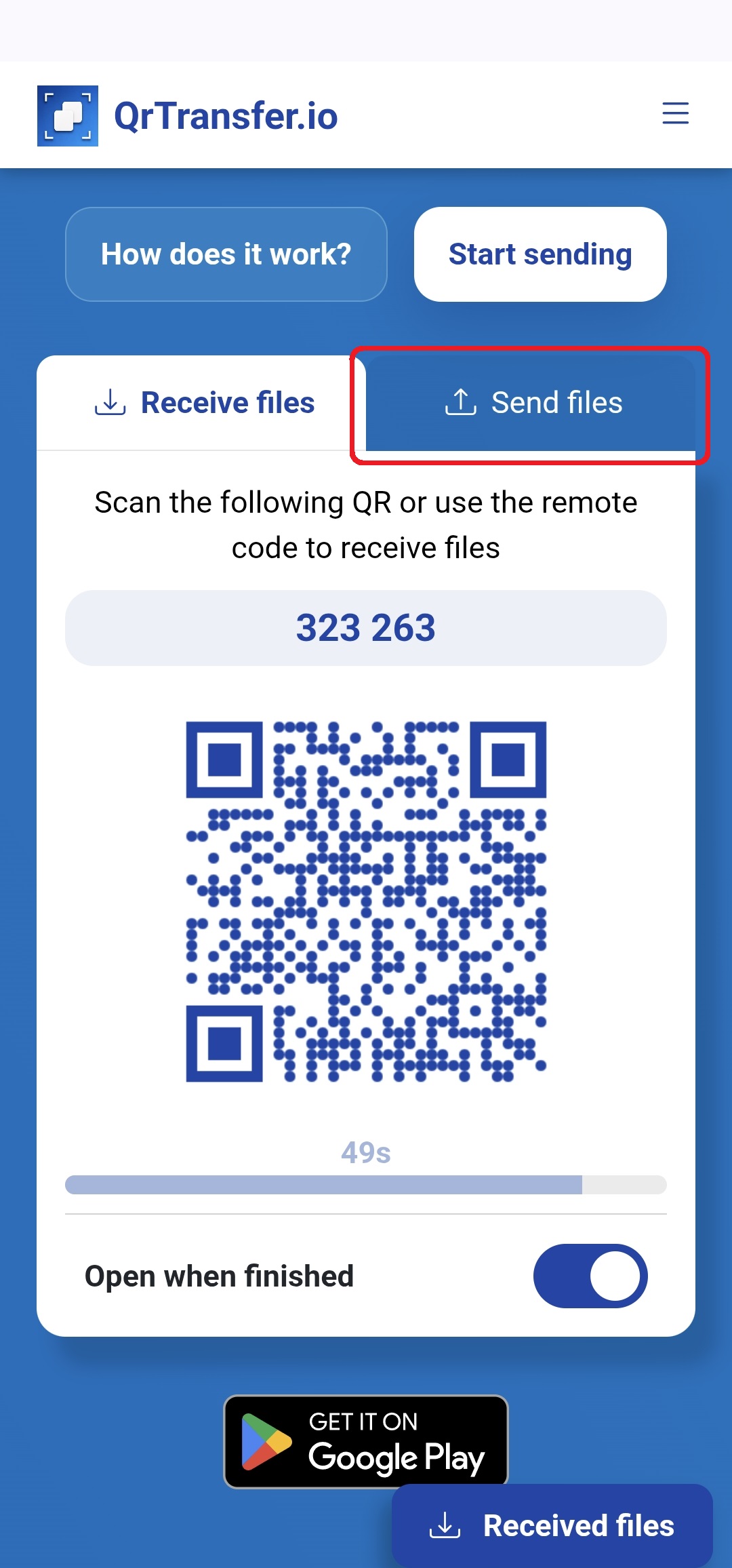 QrTransfer.io · How to send files from mobile to PC without apps · Step 1 · Open QrTransfer.io on mobile