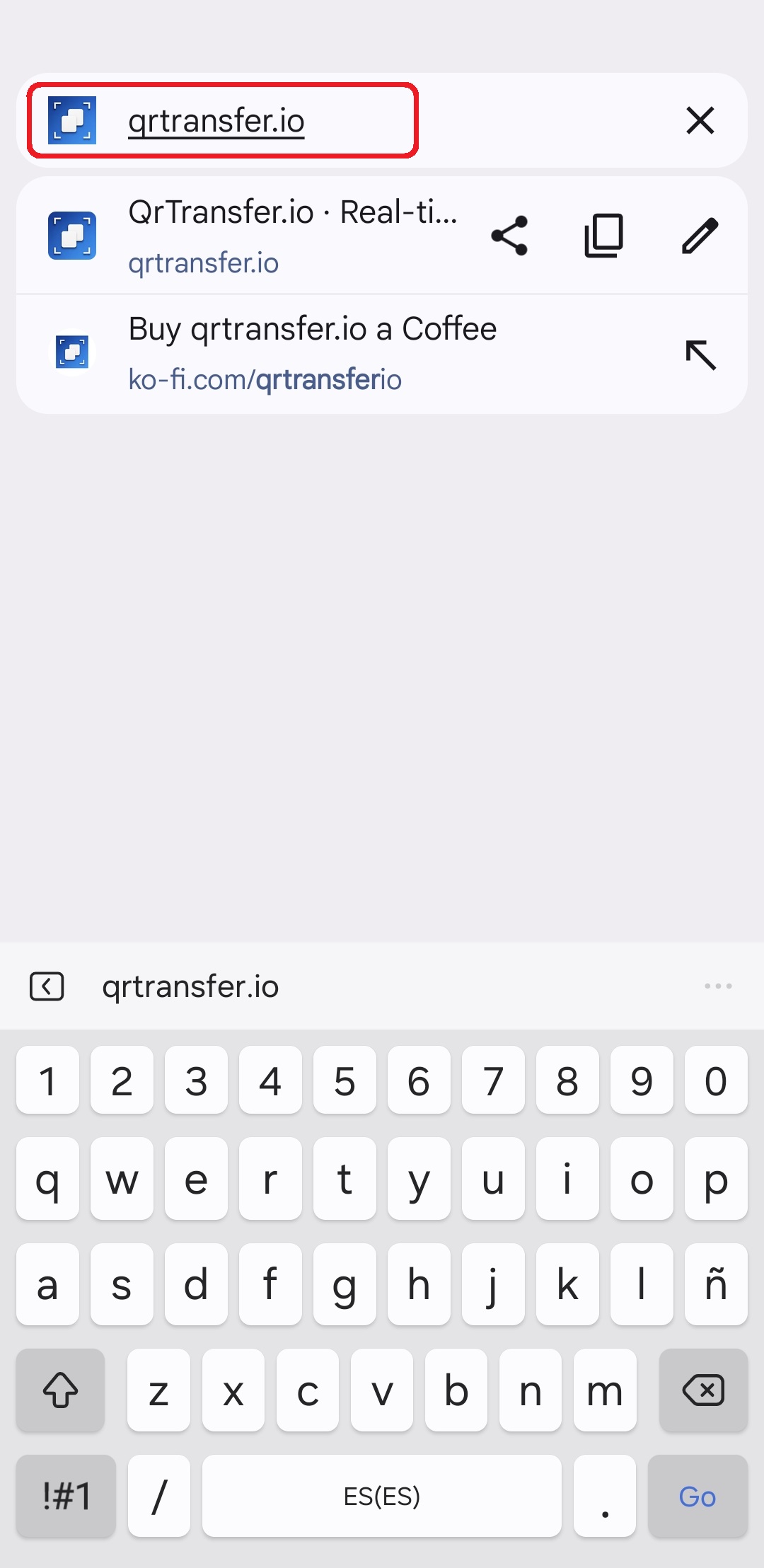 QrTransfer.io · How to send files from mobile to PC without apps · Step 1 · Open QrTransfer.io on mobile