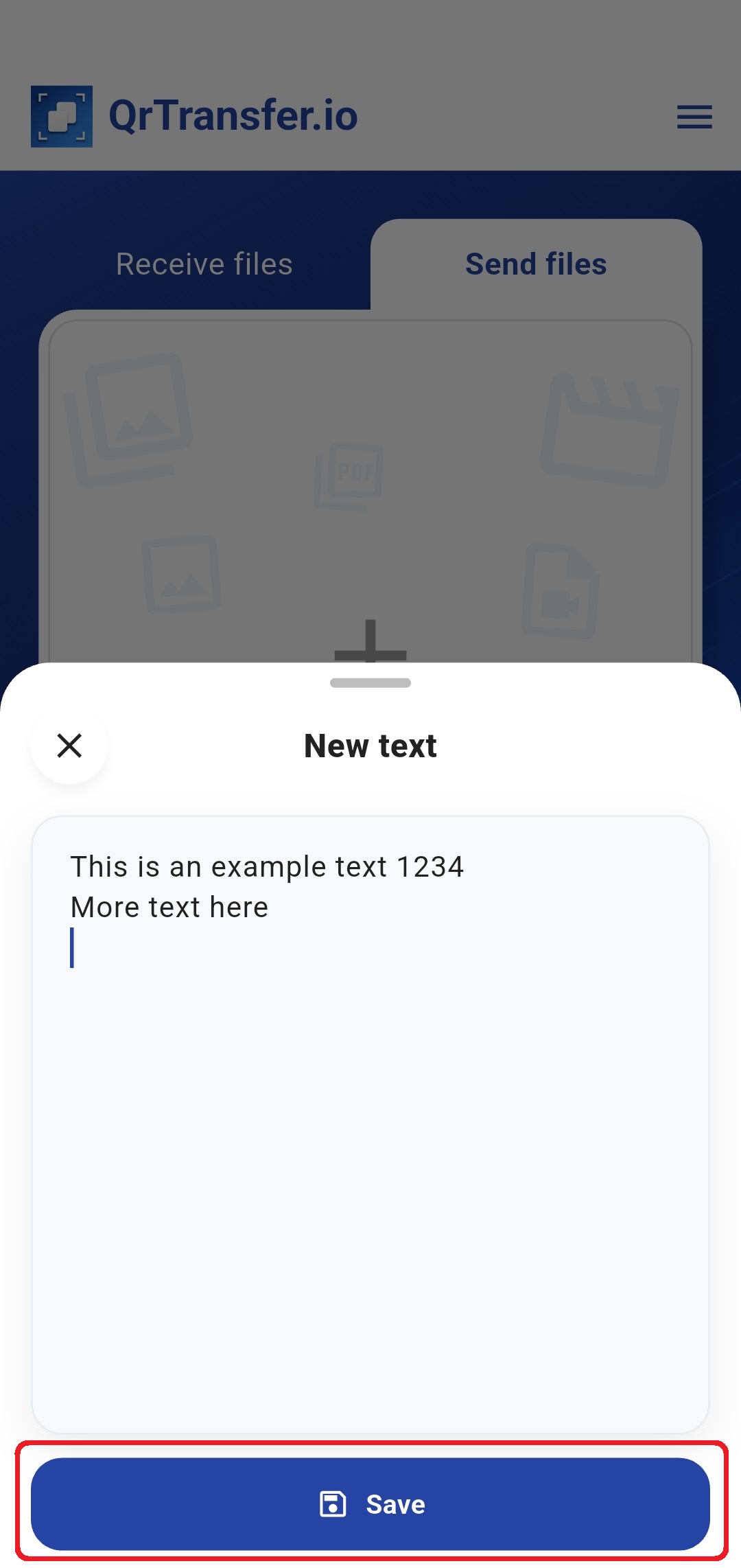 QrTransfer.io · How to send text from mobile to PC · Step 1 · Open QrTransfer.io where you have the text