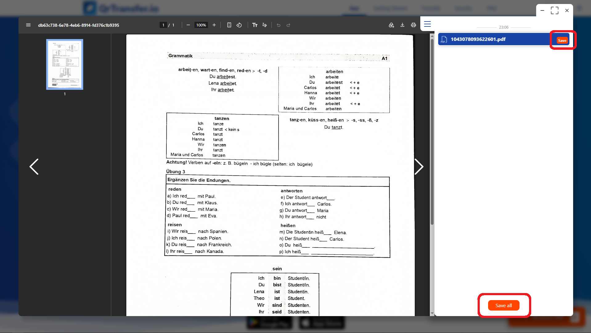 QrTransfer.io · How to transfer scanned documents from mobile to PC for printing · Step 4 · Review and download the document