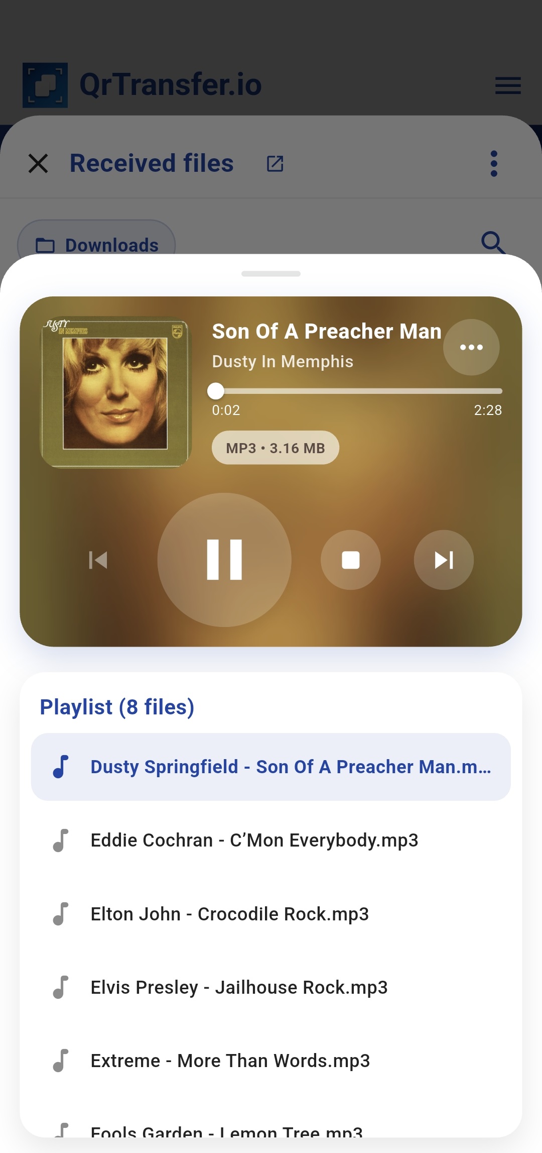 QrTransfer.io · How to transfer MP3 music from PC to mobile · Step 4 · Open the audios in the app's player