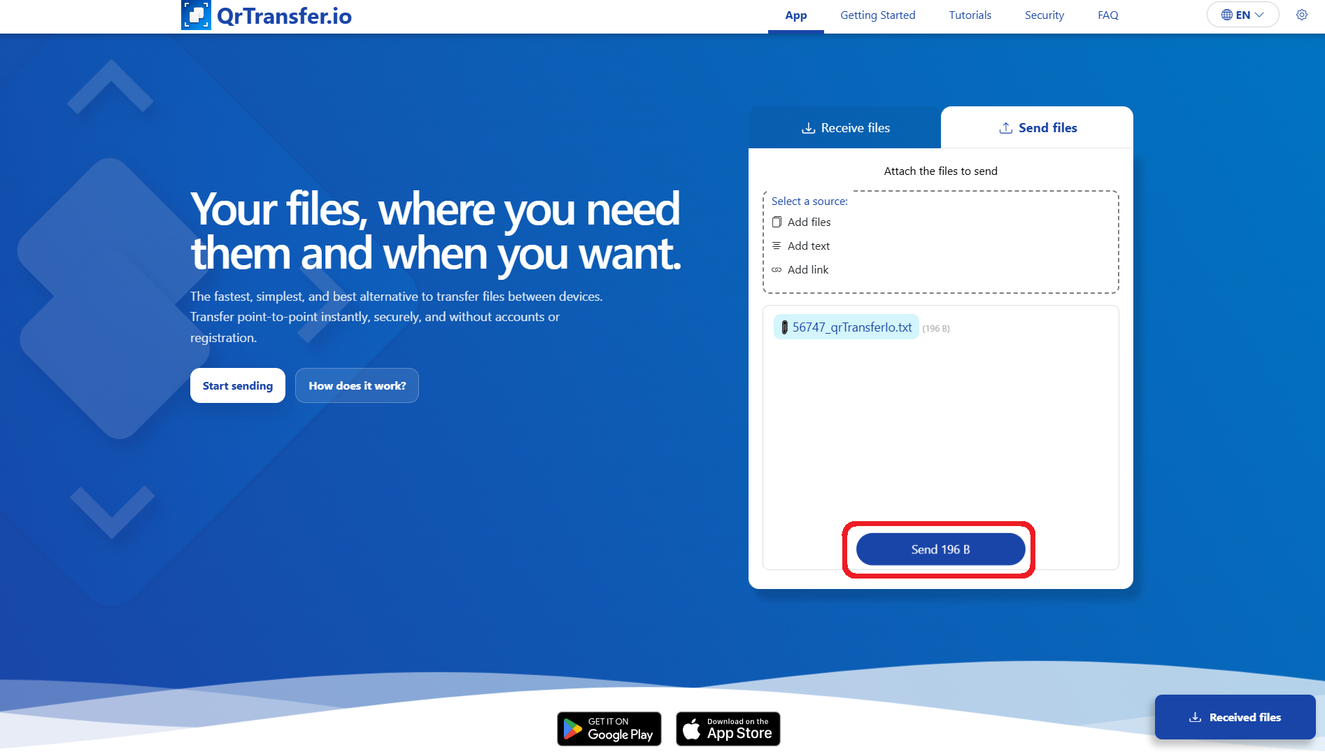 QrTransfer.io · How to send text from PC to mobile · Step 1 · Open QrTransfer.io on the PC